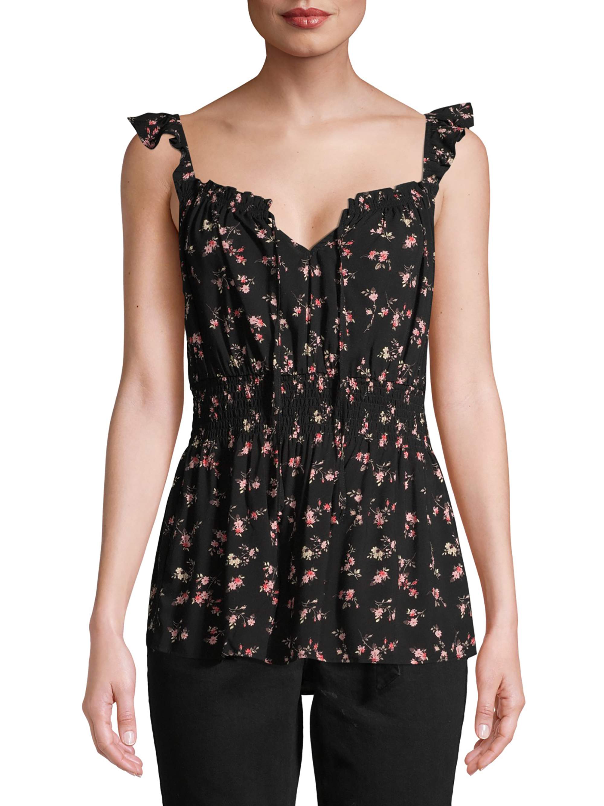 No Boundaries Juniors' Smocked Waist Peasant Tank Top