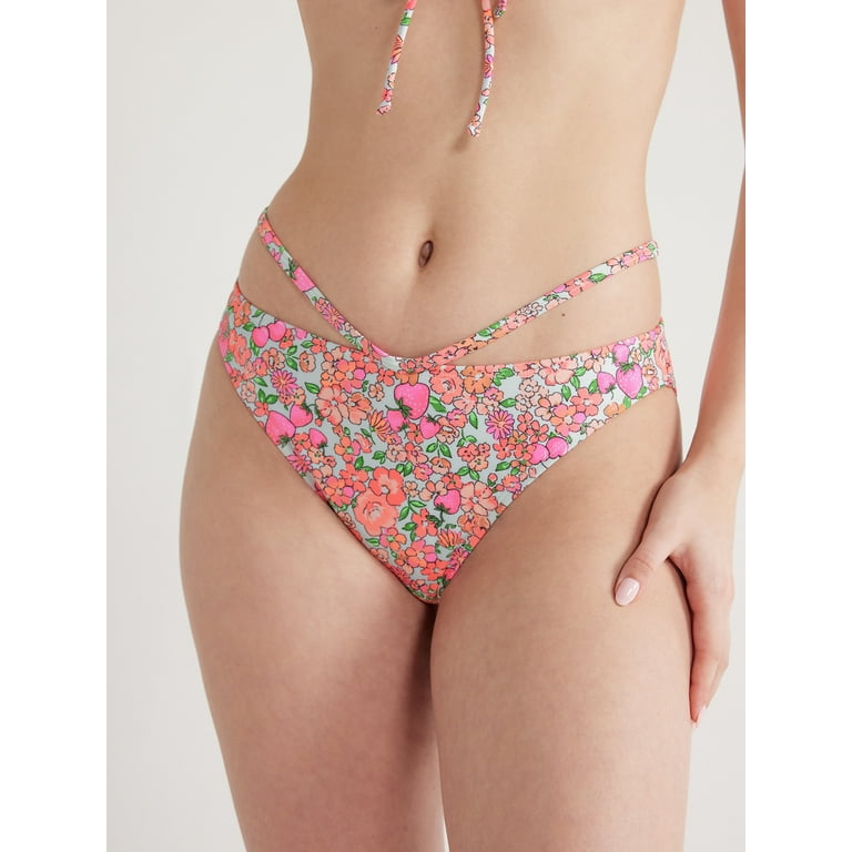 No Boundaries Juniors' Strappy High Cut Floral Bikini Bottoms, Sizes XS-XL  