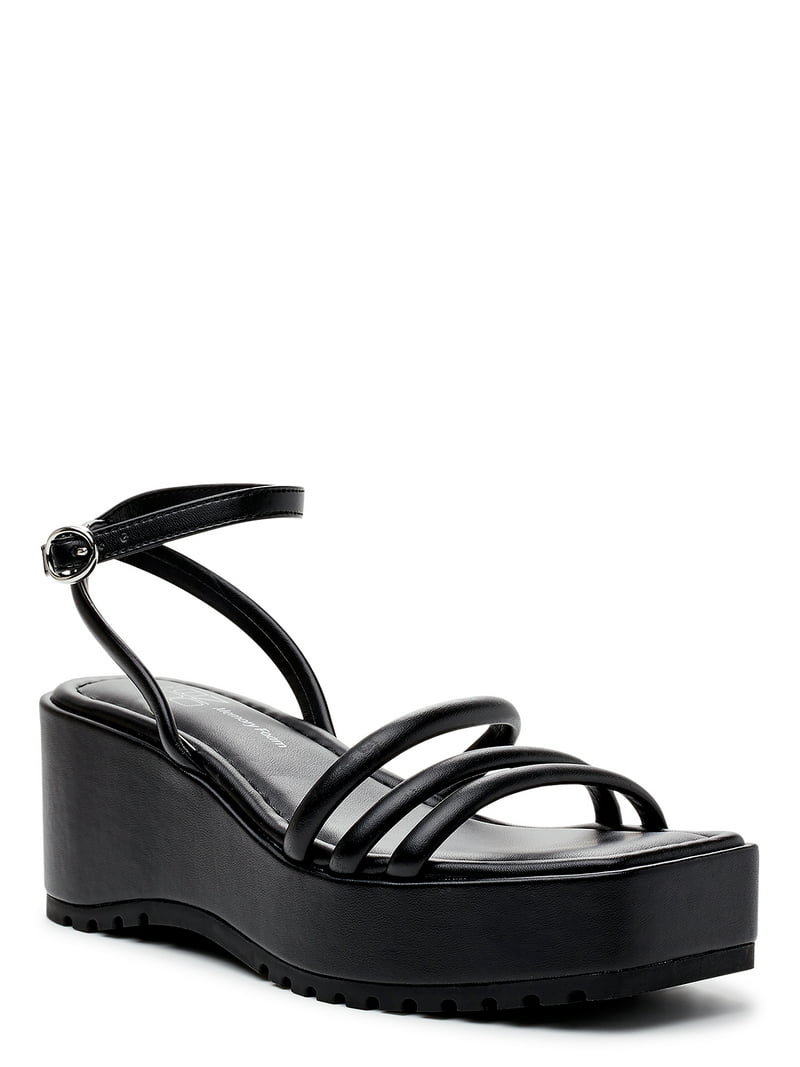 No Boundaries Juniors' Platform Wedge Sandals with Adjustable