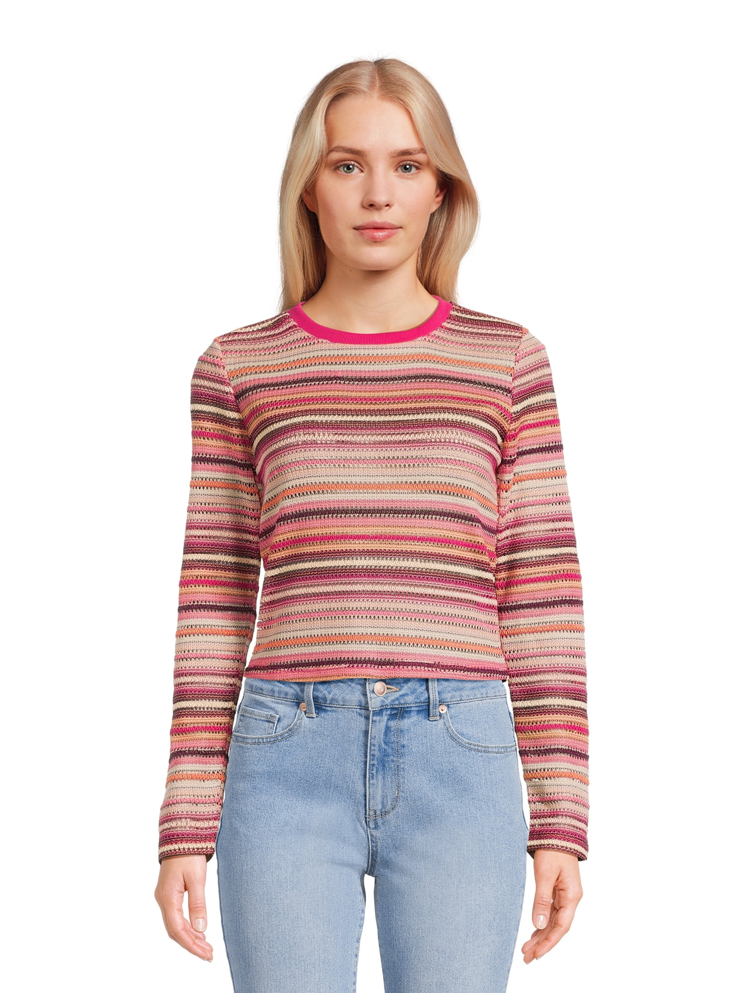 No Boundaries Juniors Stripe Crochet Top, Sizes XS3XL