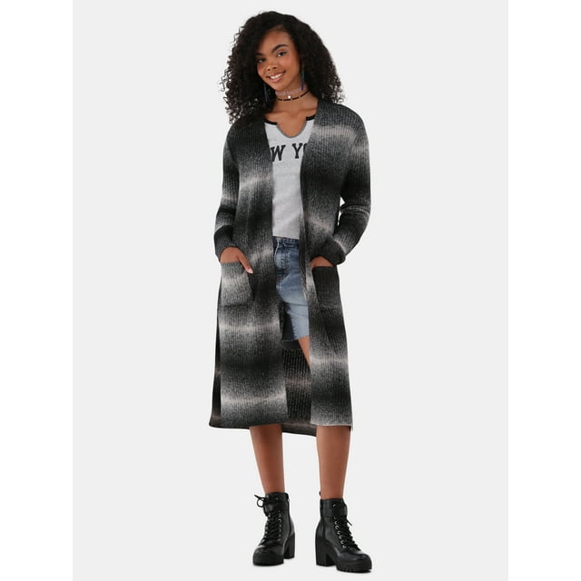 No Boundaries Striped Duster Cardigan, Women's and Women's Plus
