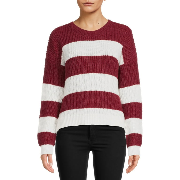 No Boundaries Juniors' Striped Pullover Sweater with Lace-Up Sides