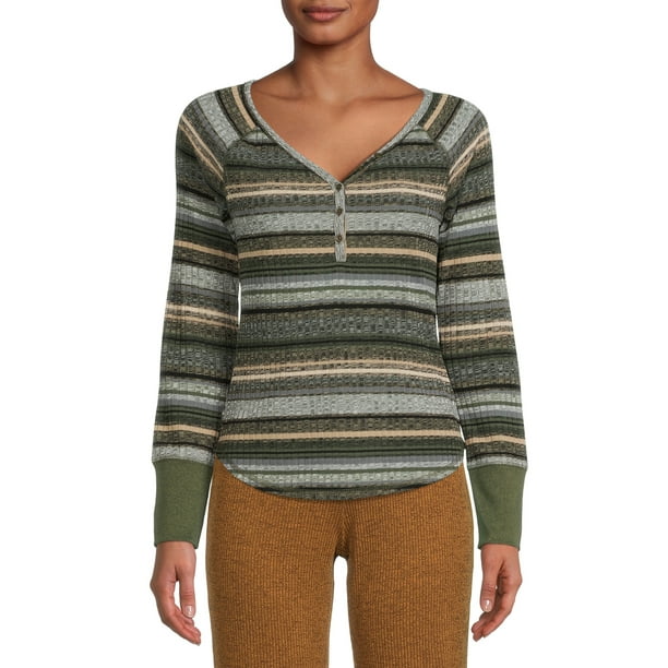 【HI FI FNK】Vu Striped Henley Top No Boundaries Juniors' Striped Henley Top - Walmart Business