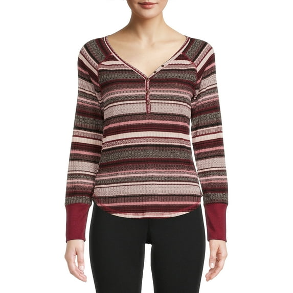 No Boundaries Juniors' Striped Henley Top