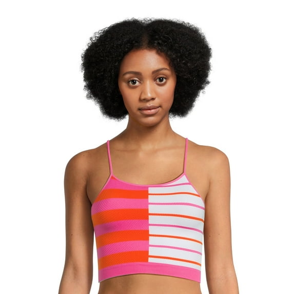 No Boundaries Juniors Striped High Neck Brami, Sizes S-3XL