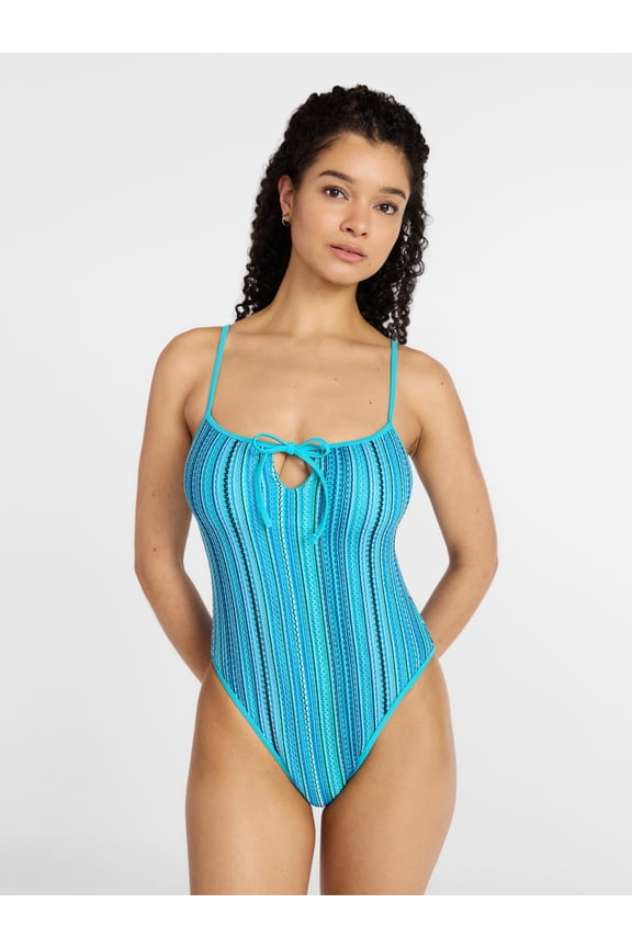 Tie Front Striped One-Piece Swimsuit, Women's XXS-XXL
