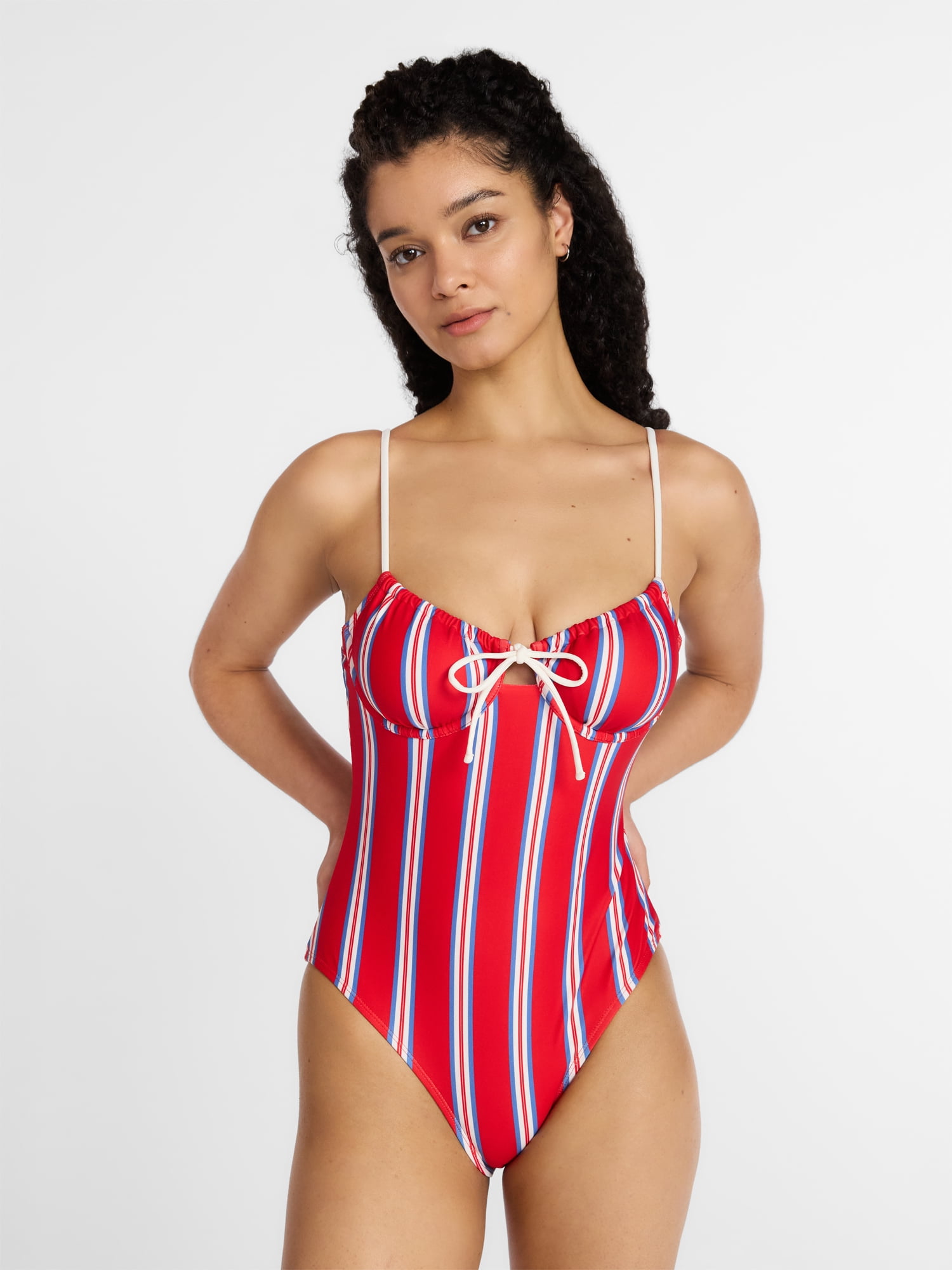 ワンピース oakmoo slim girly onepiece DL10004 xs No Boundaries Striped Underwire One Piece Swimsuit, Women's XXS