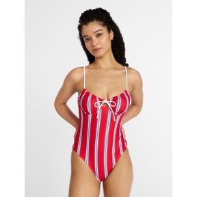 No Boundaries Striped Underwire One Piece Swimsuit, Women's XXS-XXL