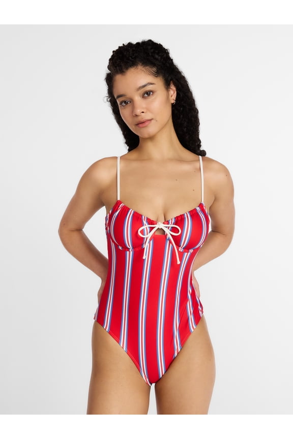 Striped Underwire One Piece Swimsuit, Women's XXS-XXL