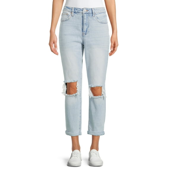 No Boundaries Juniors' Super High Rise Destructed Mom Jeans