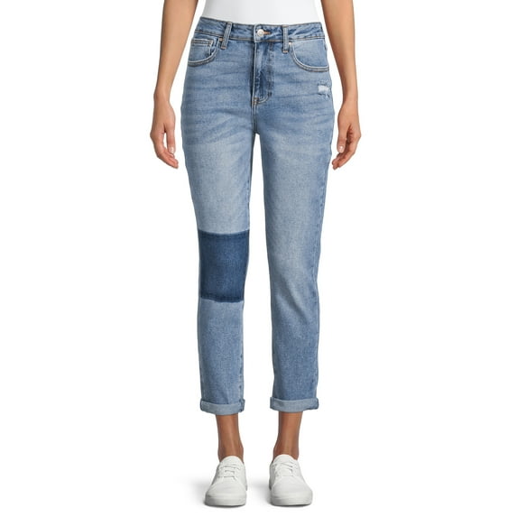 No Boundaries Juniors' Super High Rise Destructed Mom Jeans