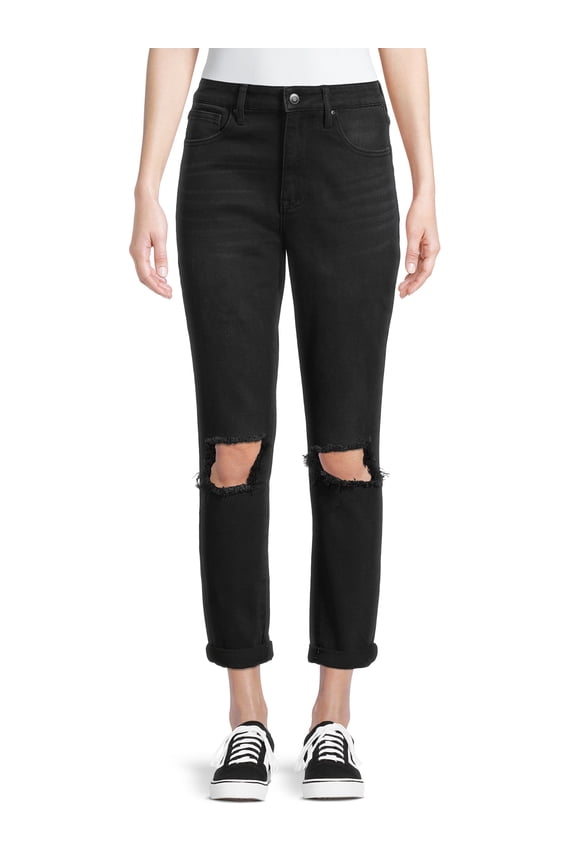 Juniors' Super High Rise Destructed Mom Jeans