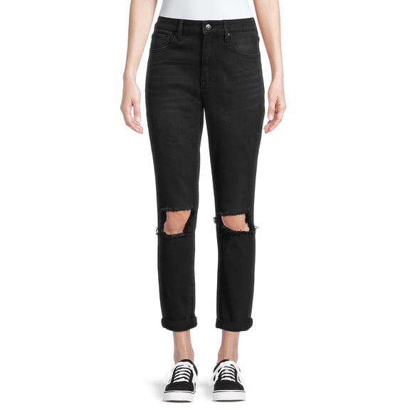 No Boundaries Juniors' Super High Rise Destructed Mom Jeans