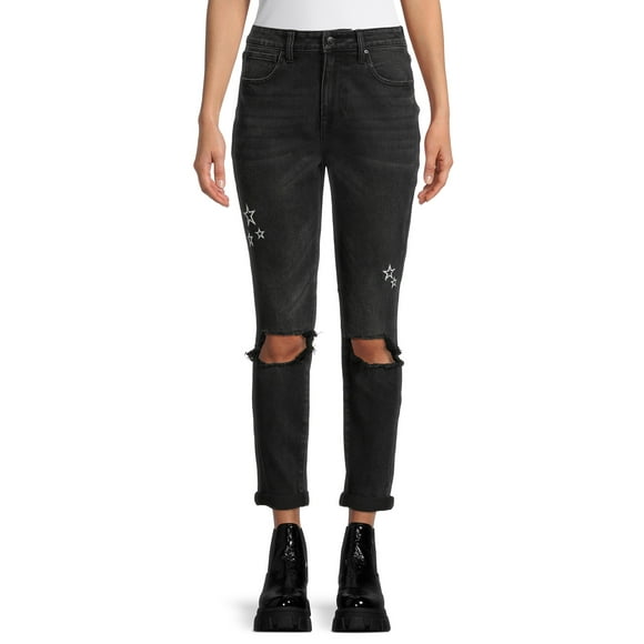 No Boundaries Juniors' Super High Rise Destructed Mom Jeans
