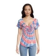 NO BOUNDARIES Juniors Tie Dye Short Sleeve Rayon V Neck, T-Shirt (Women's)