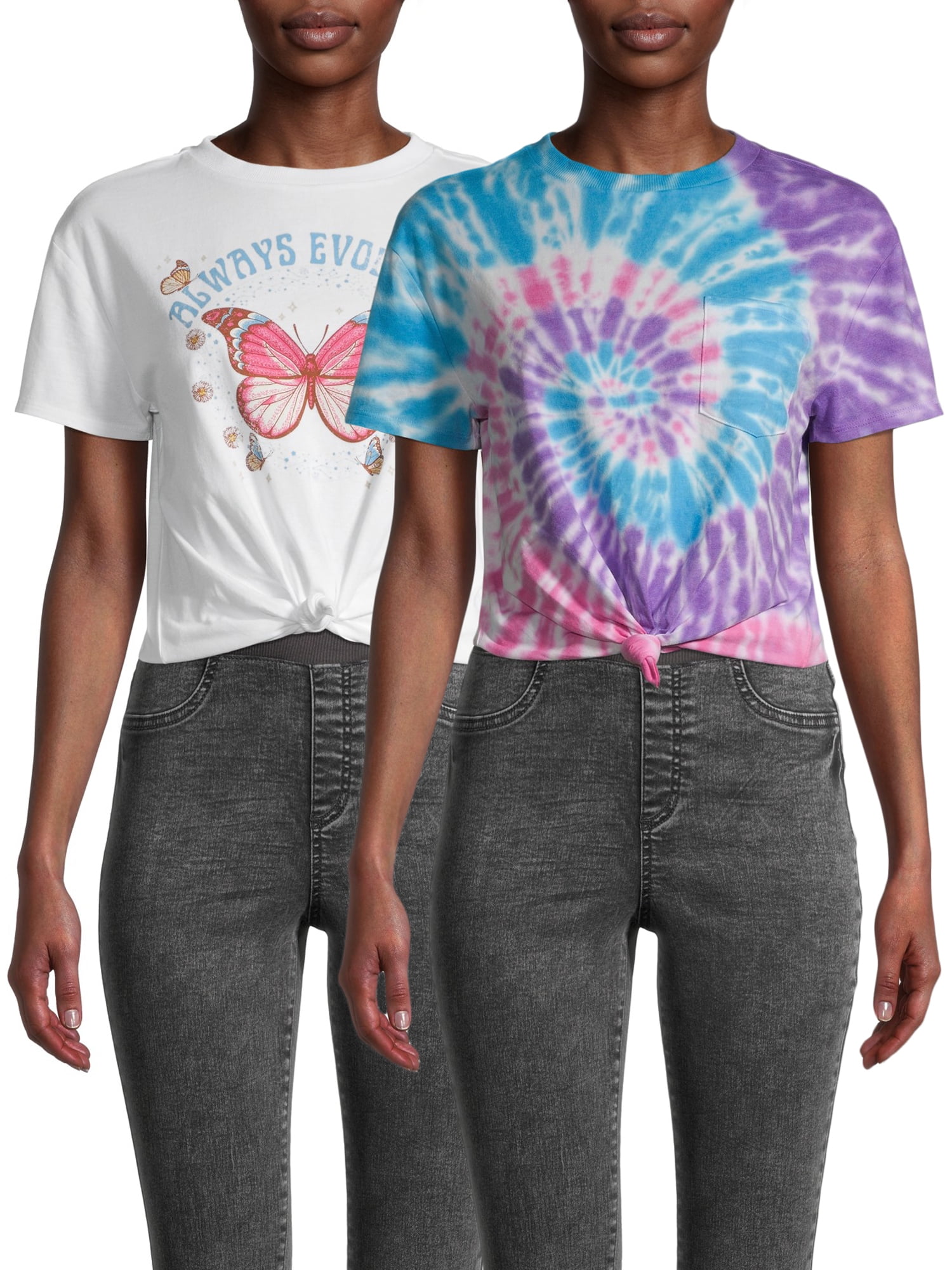 No Boundaries Juniors Tie Dye and Screen Front T Shirt Bundle Pack 2 Piece Girl s Size XS Multicolor