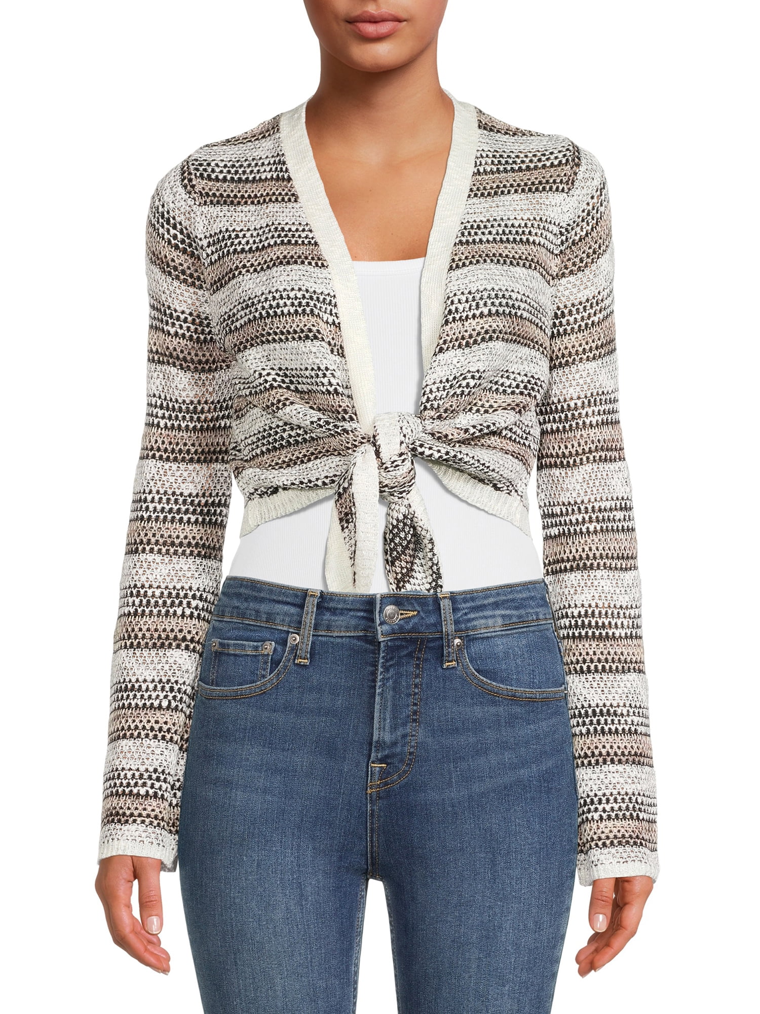 No Boundaries Tie Front Pointelle Cardigan Womens