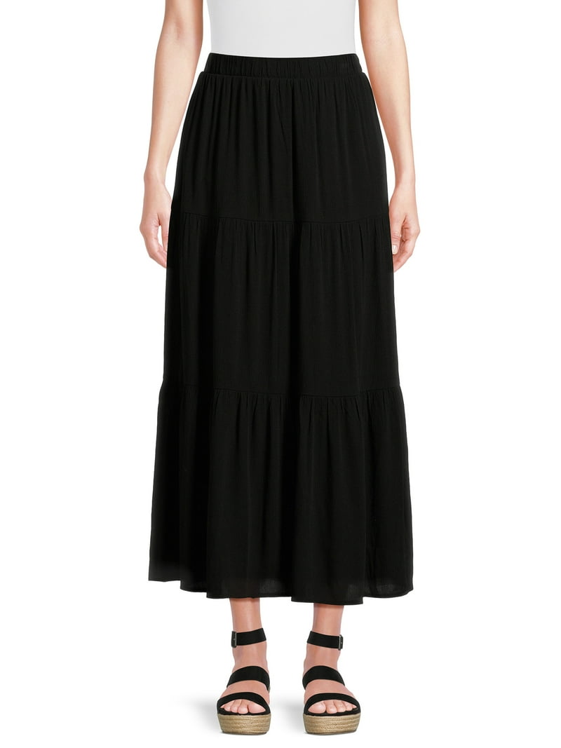 【NONCODE】Hoaen Unbal Tiered Skirt No Boundaries Juniors Tiered Woven Maxi Skirt, Sizes XS-XXXL