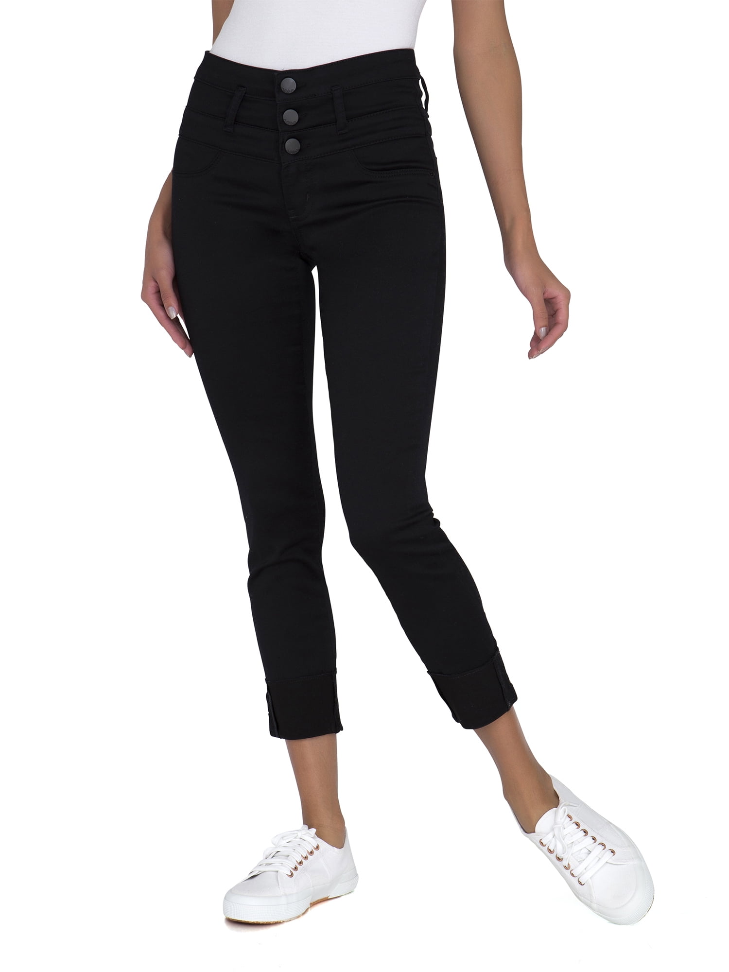 No Boundaries Juniors' Triple Stack Ankle Wide Cuff Crop Jeans ...