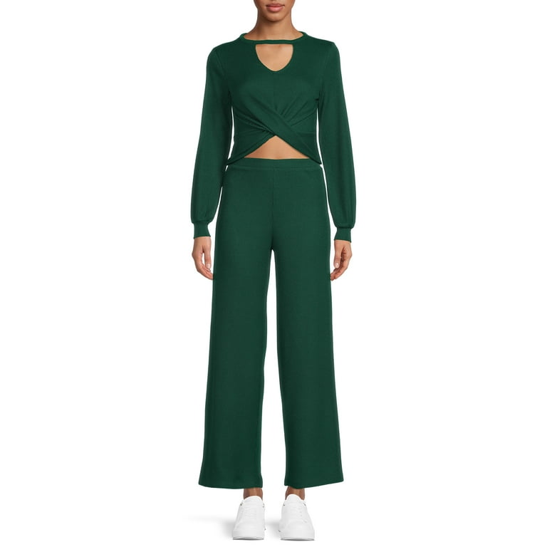 No Boundaries Juniors Twist Front Top and Pants Set Fashion