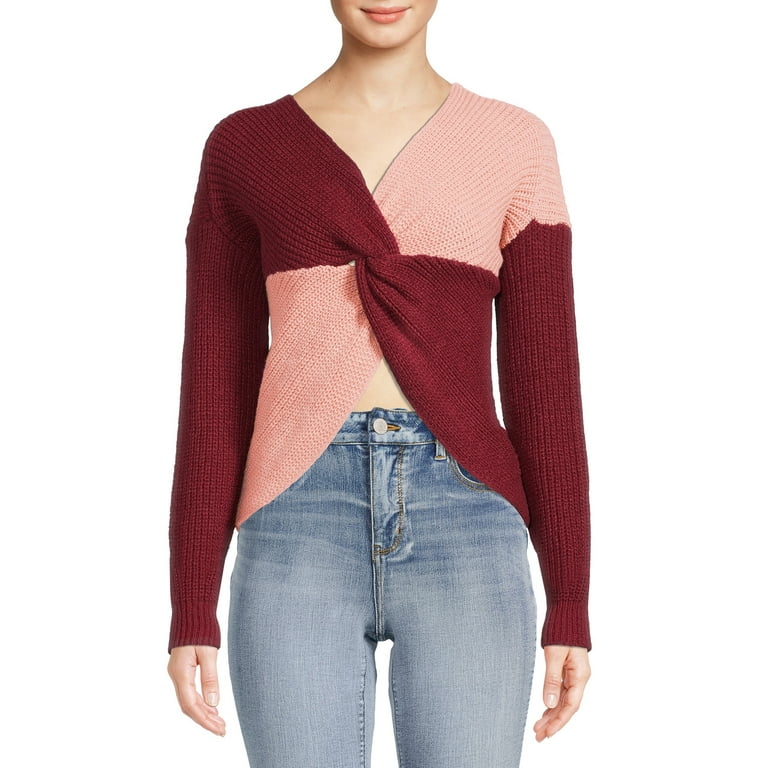 V neckline top twist front sweater