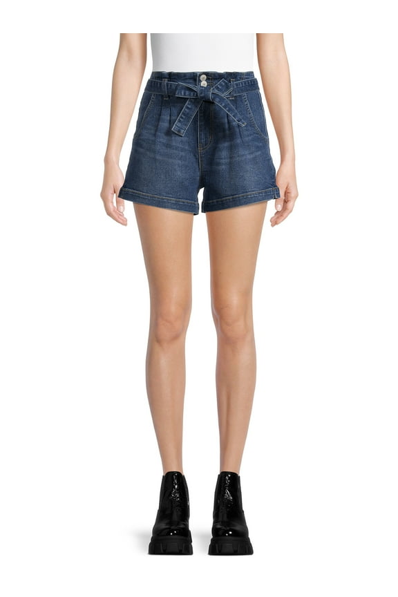 Juniors' Two Button Paper Bag Shorts