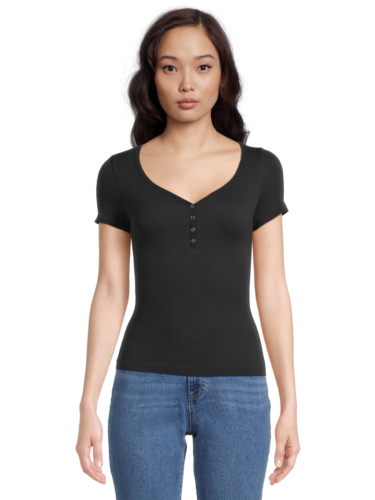 No Boundaries V-Neck Henley Semi-Fitted, Blouse and Top (Women's ...