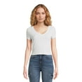 thumbnail image 1 of No Boundaries Juniors V-Neck Rib Tee, 1 of 5