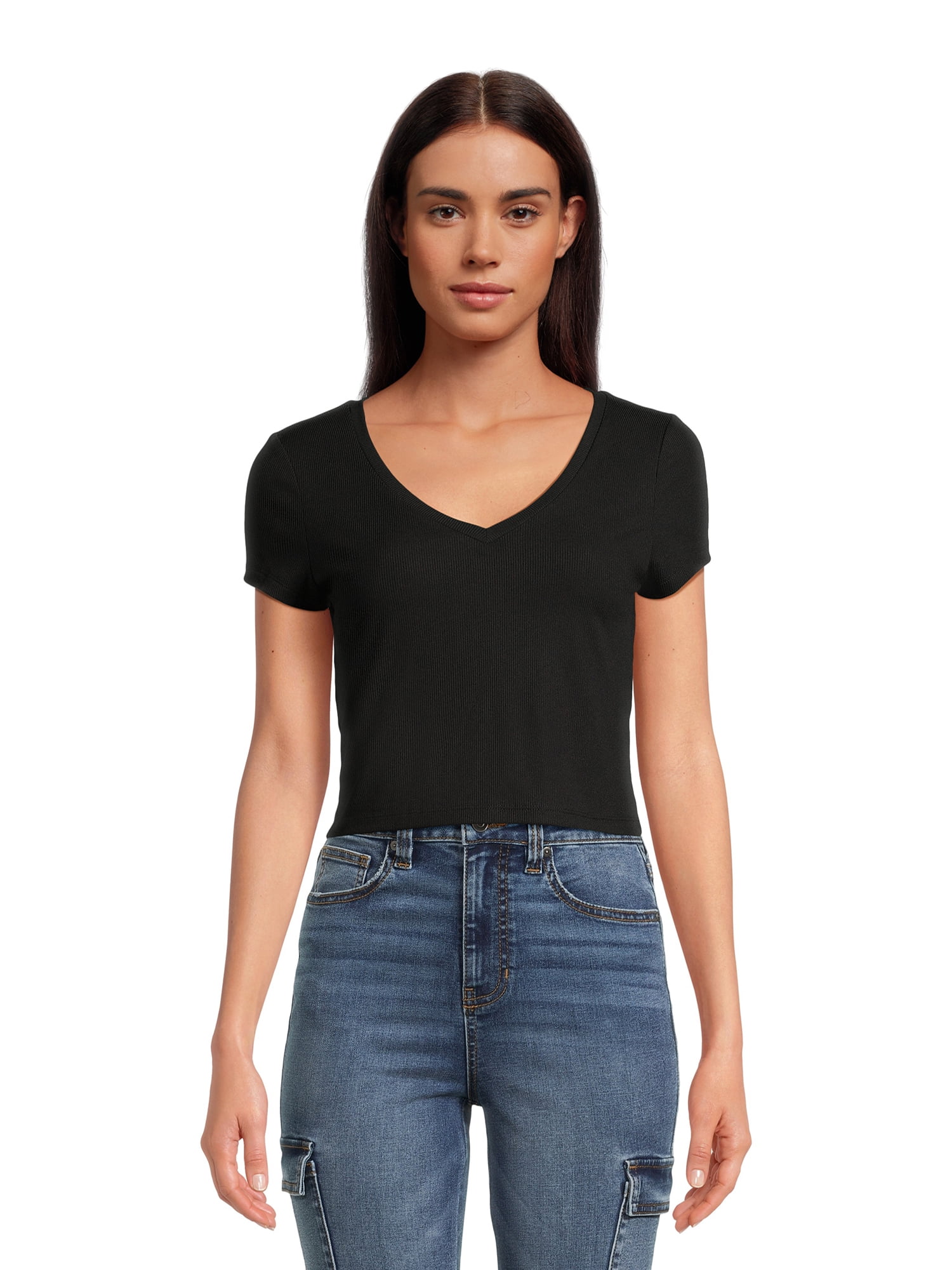 No Boundaries Juniors V-Neck Rib Tee