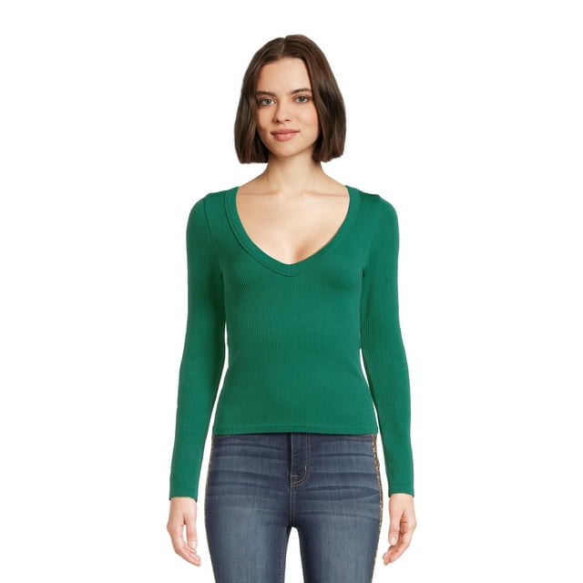 No Boundaries Juniors V-Neck Seamless Tee, Sizes XS-XXL