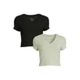 thumbnail image 1 of No Boundaries Juniors V-Neck T-Shirt with Short Sleeves, 2-Pack, 1 of 5