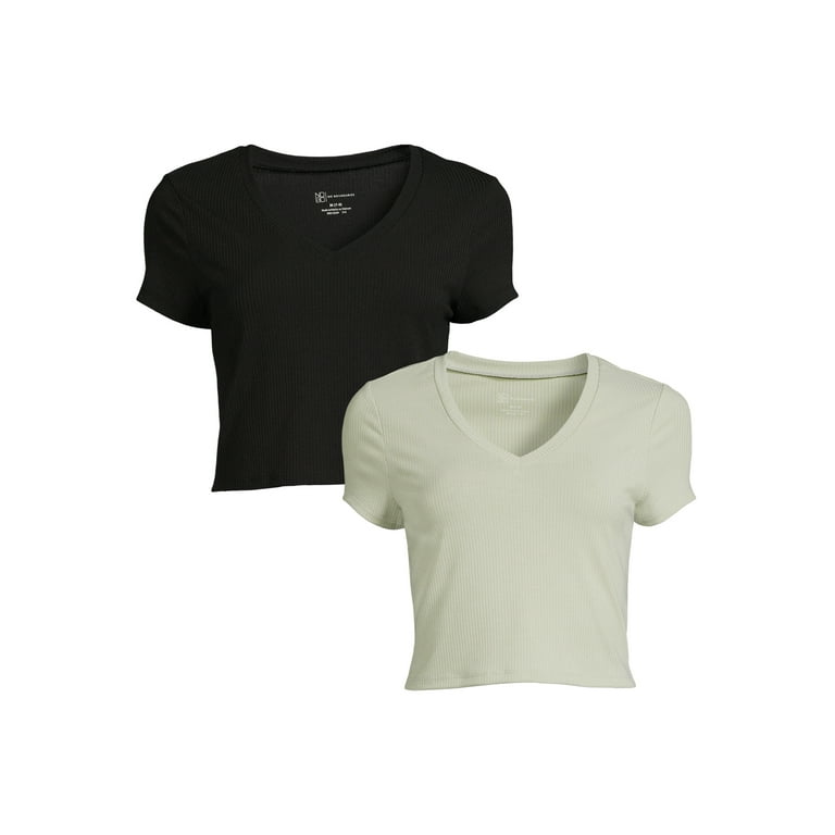 No Boundaries Juniors V-Neck T-Shirt with Short Sleeves, 2-Pack