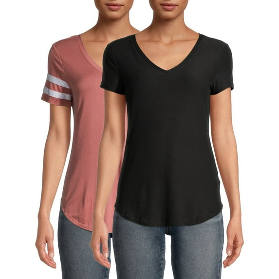 No Boundaries Juniors' Varsity Stripe V-Neck Pocket T-Shirt