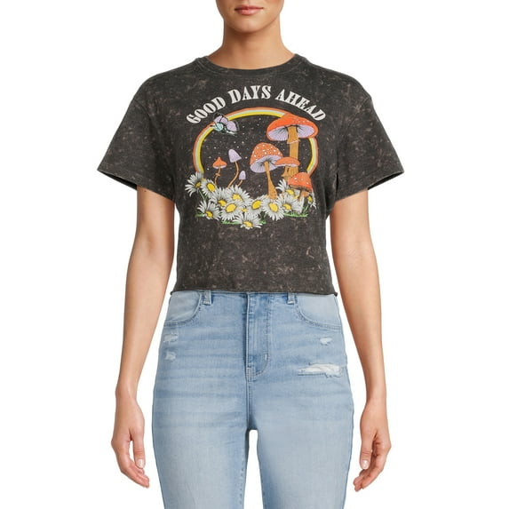 No Boundaries Juniors' Washed Graphic Print Tee
