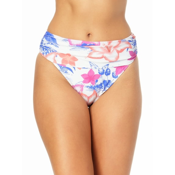 No Boundaries Juniors' Waves Shirred Mid Rise Bottom Swimsuit