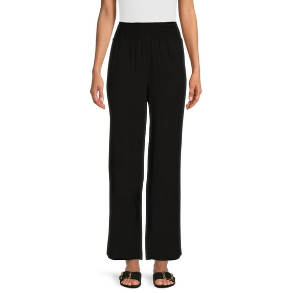 No Boundaries Juniors Wide Leg Pants with Smocked Waist, Sizes XS-XXXL