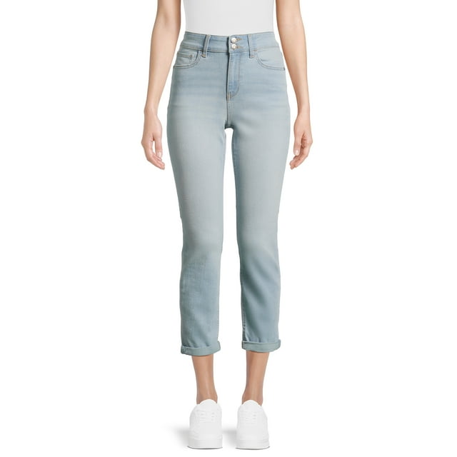 No Boundaries Double Button Cropped Shaping Jeans, 29" Inseam, Women's and Women's Plus