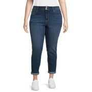 No Boundaries Juniors and Juniors Plus Double Button Cropped Shaping Jeans, 29” Inseam, Sizes 1-25