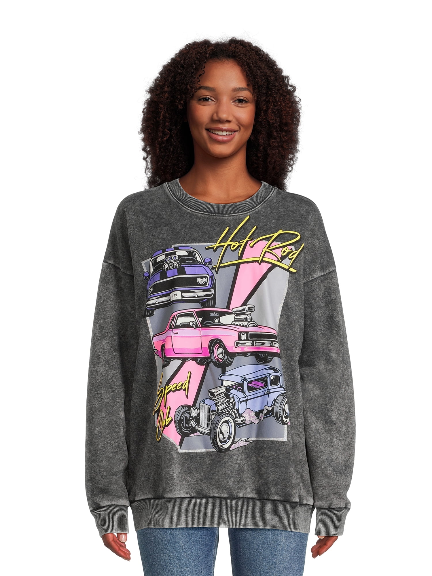 No Boundaries Washed Graphic Crewneck Sweatshirt Women s and Women s Plus Walmart