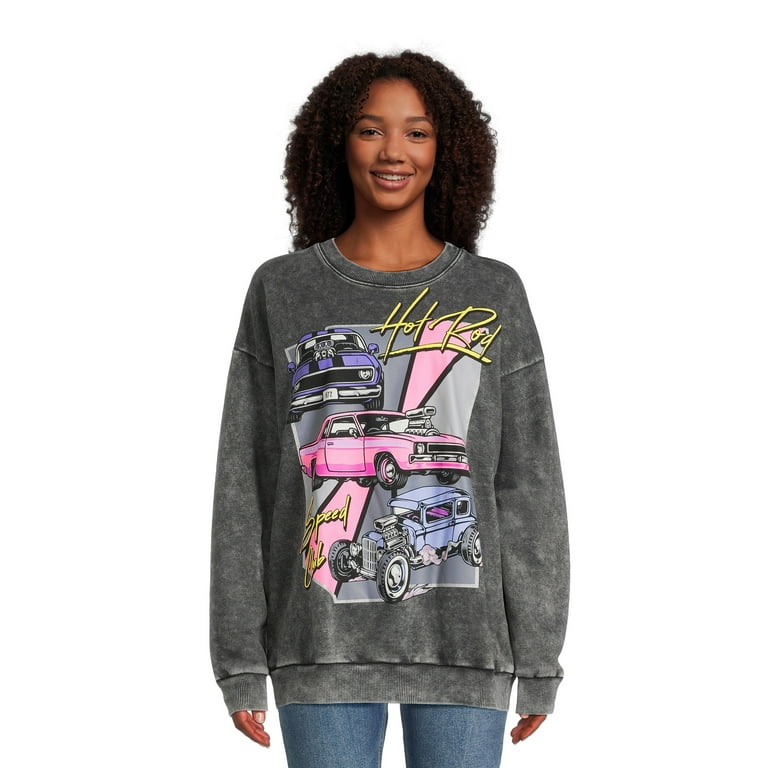 No Boundaries Washed Graphic Crewneck Sweatshirt Women s and Women s Plus Walmart