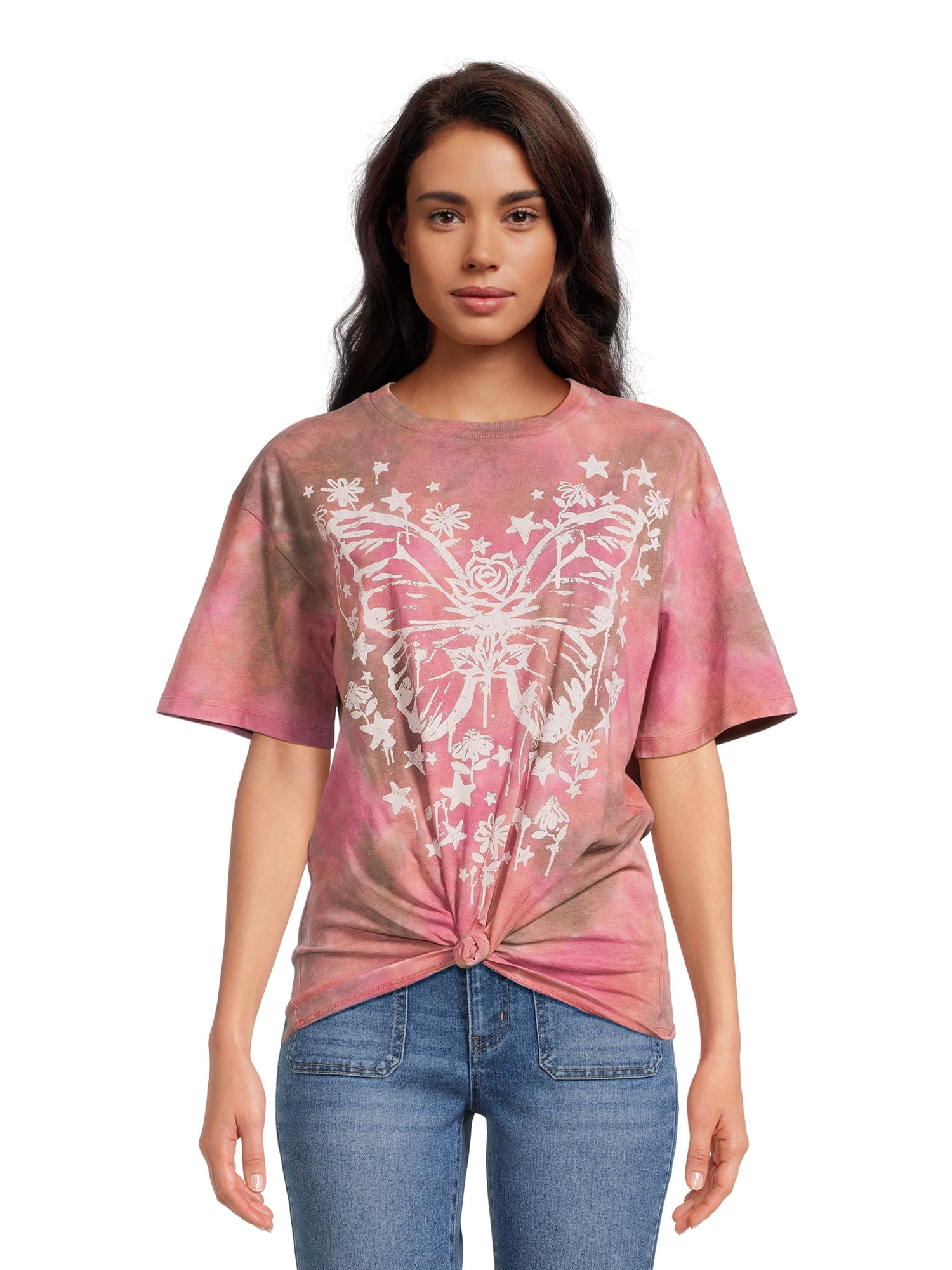 No Boundaries Juniors and Juniors Plus Tie Dye Graphic Boyfriend Tee