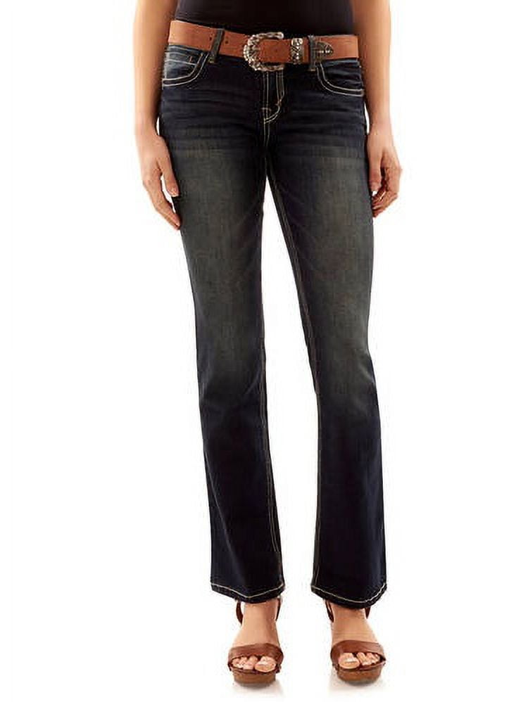 No Boundaries Juniors' belted bootcut jeans w/ embroidered back pocket ...
