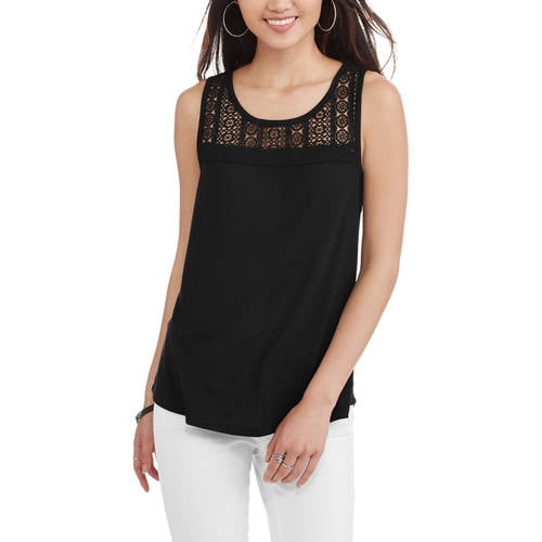No Boundaries Juniors' lattice back lace yoke tank