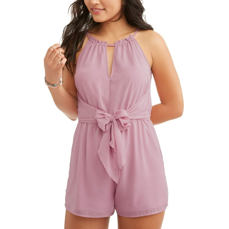 No Boundaries Juniors' tie front romper - Walmart.com
