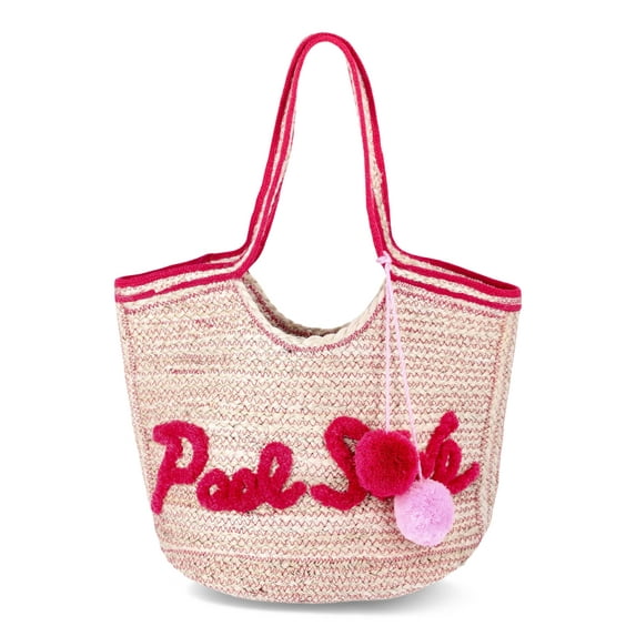No Boundaries Jute Festival Tote Bag, Pink Pool Side, Women’s