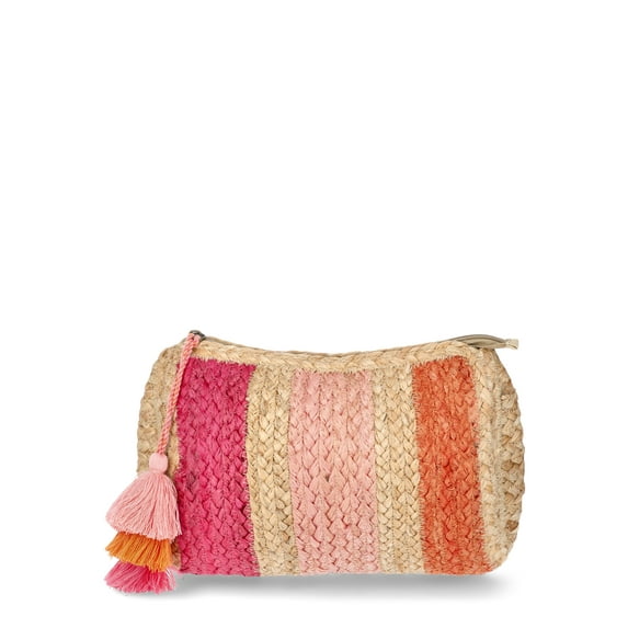 No Boundaries Jute Zipper Pouch, Pink, Women’s