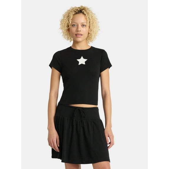 No Boundaries Cotton Knit Baby Tee and Mini Skirt Set, 2-Piece, Women's