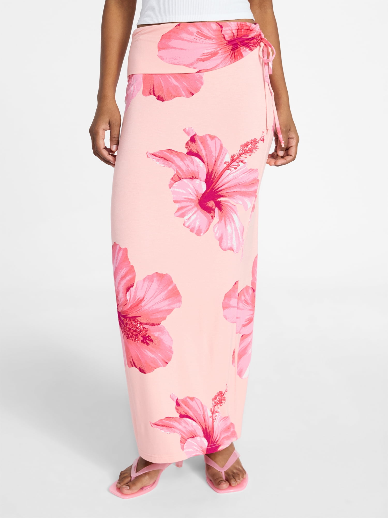 No Boundaries Knit Foldover Maxi Skirt with Side Tie, Women's & Women's Plus XXS-4X