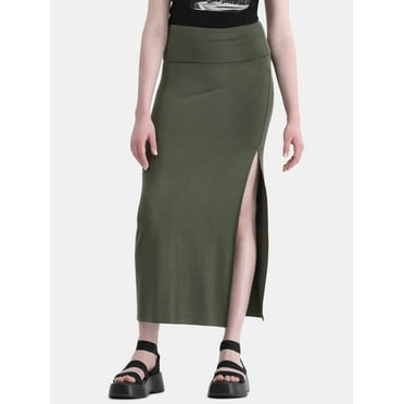 No Boundaries Knit Foldover Slit Maxi Skirt, Women's and Women’s Plus