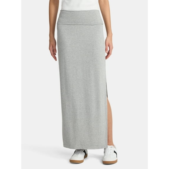 No Boundaries Knit Foldover Slit Maxi Skirt, Women's and Women’s Plus
